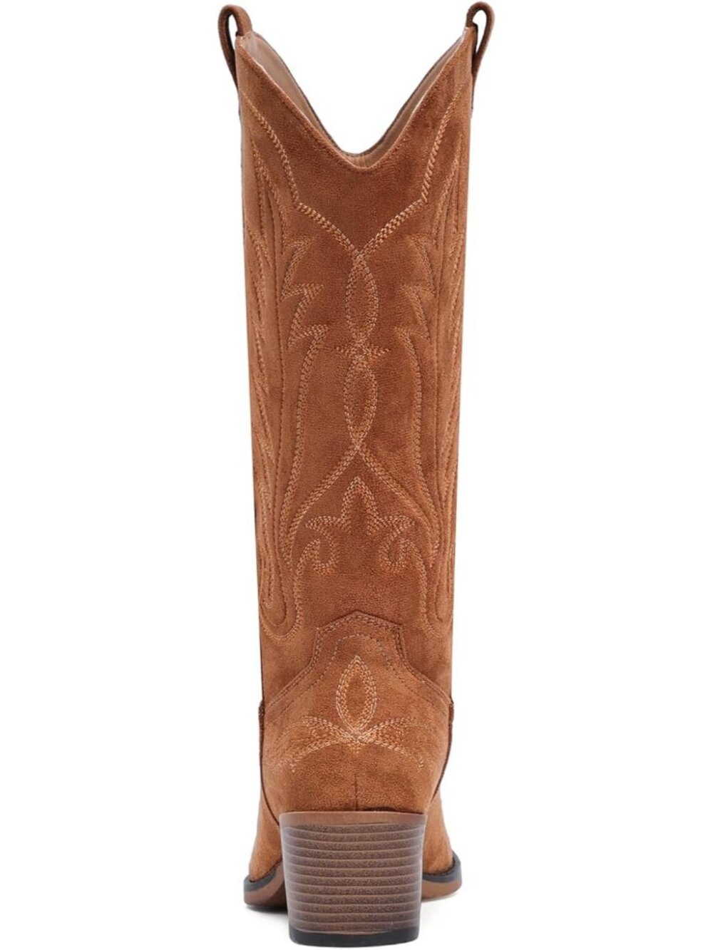Women Brown Pull-On Western Mid-Calf Cowboy Snip Toe Chunky Block Heel - Picture 6 of 6